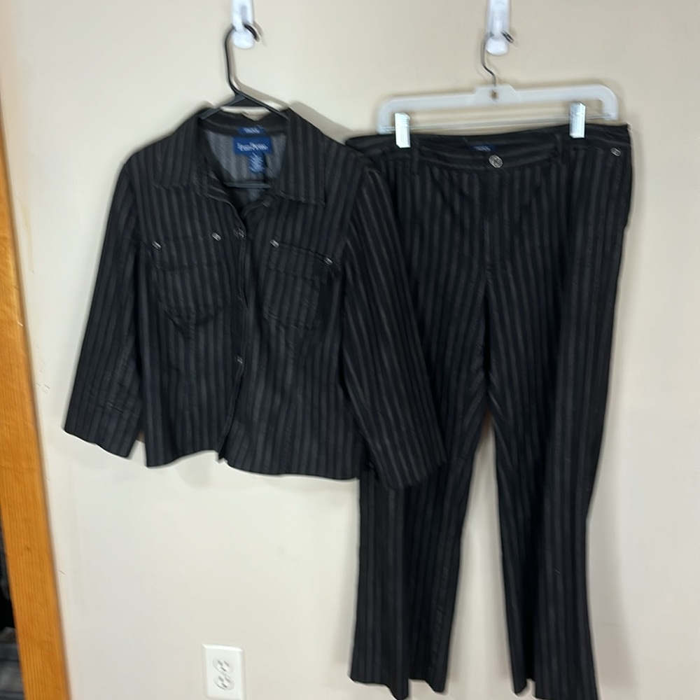 Vintage Evan Picone Stretch Striped Pants and Jacket Size Large 14